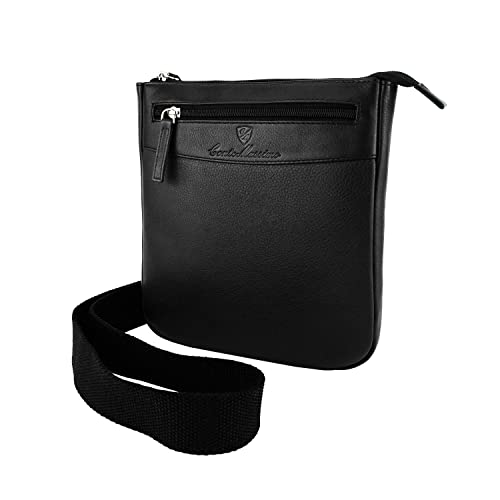 Conte Massimo Herren Leder-Umhängetasche mit Verstellbarem Schultergurt, Mehrere Taschen, Echtleder von CM Conte Massimo