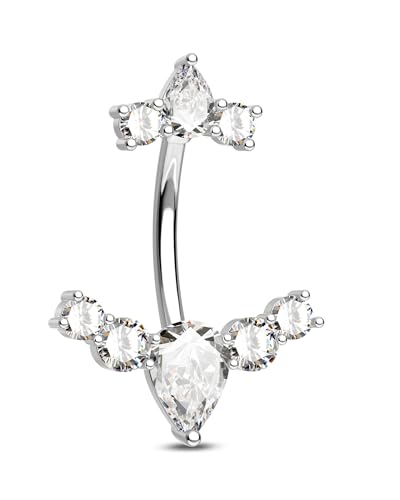 CM Crareesi Mania 14G Bauchnabelpiercing Silber Bauchnabel Piercing Ring Chirurgenstahl 316L Klarer CZ Nabelpiercing Schmuck Gebogener Bananabells Bauchnabelring für Frauen 10mm von CM Crareesi Mania