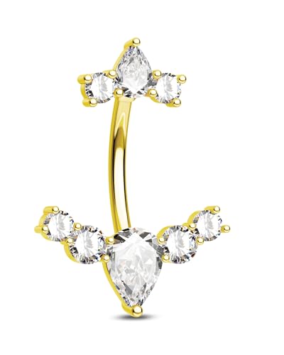 CM Crareesi Mania 14G Bauchnabelring Gold Bauchnabel Piercing Ring Klarer CZ Navel Piercing Schmuck Gebogener Bananabells 10mm Bauchnabelring 316l Edelstahl Navel Bar für Frauen von CM Crareesi Mania