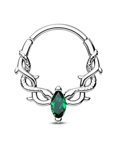 CM Crareesi Mania 16G Septum Piercing Schlange Daith Piercing Schmuck Silber Helix Ohr Ring Grün CZ 316l Edelstahl Daith Septum Clicker Schmuck für Frauen 10 mm von CM Crareesi Mania