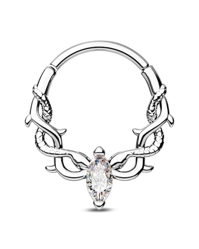 CM Crareesi Mania 16G Septum Piercing Schlange Daith Piercing Schmuck Silber Helix Ohr Ring Klar CZ 316l Edelstahl Daith Septum Clicker Schmuck für Frauen 10 mm von CM Crareesi Mania