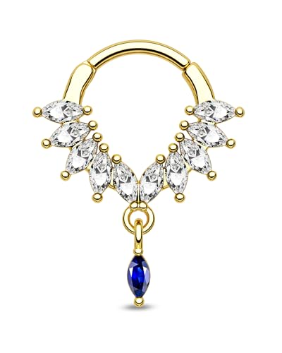 CM Crareesi Mania 16G Septum Piercing Schmuck Hängend Piercing Ohr Helix Ring Gold Daith Clicker 316l Edelstahl Cartilage Ohrring Ring Blaues Klares CZ für Frauen 10mm von CM Crareesi Mania