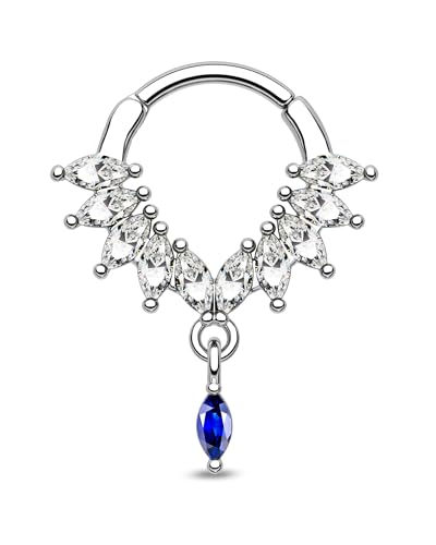 CM Crareesi Mania 16G Septum Piercing Schmuck Hängend Piercing Ohr Helix Ring Silber Daith Clicker 316l Edelstahl Cartilage Ohrring Ring Blaues Klares CZ für Frauen 8mm von CM Crareesi Mania