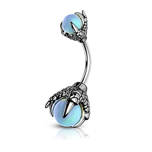 CM Crareesi Mania Bauchnabelpiercing Chirurgenstahl 16G 10mm Stablänge Blau Drachenkrallen Bauchnabel Piercing Schmuck mit natürlicher Edelstein Gem für Damen und Herren von CM Crareesi Mania