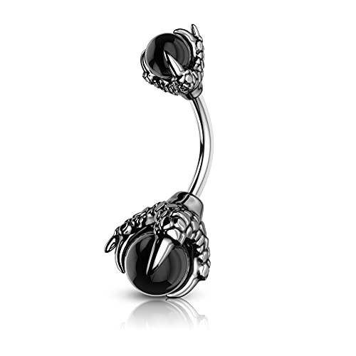 CM Crareesi Mania Bauchnabelpiercing Chirurgenstahl 16G 10mm Stablänge Schwarz Drachenkrallen Bauchnabel Piercing Schmuck mit natürlicher Edelstein Gem für Damen und Herren von CM Crareesi Mania