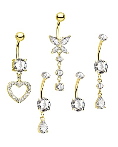 CM Crareesi Mania Bauchnabelpiercing Gold Silber 5 Stück Schmetterling & Herz Bauchnabelpiercing Ring Chirurgenstahl 10mm Nabelpiercing Lang Piercing Bauchnabel für Frauen von CM Crareesi Mania