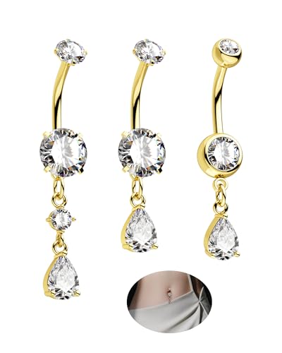 CM Crareesi Mania Tropfen Bauchnabelpiercing 3 Stück Gold Bauchnabel Piercing Chirurgenstahl Bauchnabelpiercing 14G 10MM Nabelpiercing für Frauen von CM Crareesi Mania