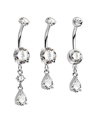 CM Crareesi Mania Bauchnabelpiercing Schmuck Dangly Belly Button Bar 3PCS Teardrop Nabelpiercing Schmuck 14G Silber Piercing Bauchnabel Chirurgenstahl Belly Rings für Frauen CM Crareesi Mania Bauchnabelpiercing Schmuck Dangly Belly Button Bar 3PCS Teardrop Nabelpiercing Schmuck 14G Silber Piercing Bauchnabel Chirurgenstahl Belly Rings für Frauen von CM Crareesi Mania