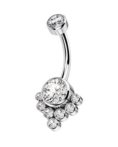 CM Crareesi Mania Bauchnabelpiercing aus Titan G23, Massiv Mit Klarem Zirkonia, 14 g, Innengewinde für Frauen von CM Crareesi Mania