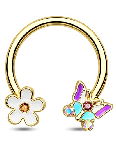 CM Crareesi Mania Blume Schmetterling Septum Piercing Schmuck Gold 16G Septum Ring 316L Edelstahl Septum Hufeisen Daith Ohrringe Daith Piercing Schmuck Nasenringe für Frauen und Mädchen, Metall von CM Crareesi Mania