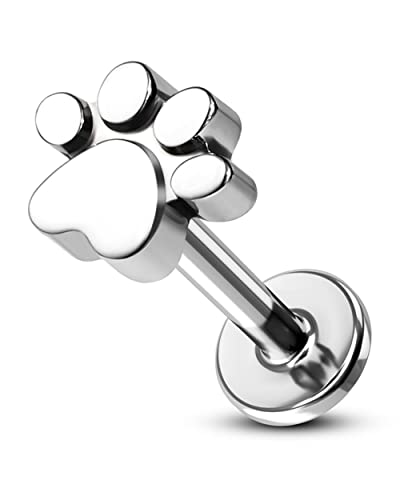 CM Crareesi Mania Hundepfote Piercing Ohr Helix Piercings Silber 16G Ohrpiercing G23 Titan Tragus Lippe Knorpel Conch Flache Rückseite Piercing Stecker Innengewinde Forward Helix Ohrringe für Frauen von CM Crareesi Mania