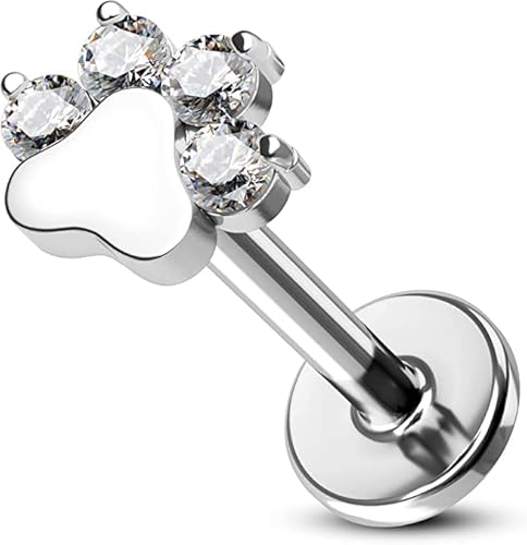 CM Crareesi Mania Hundepfote Piercing Ohr Helix Piercings Silber 16G Ohrpiercing G23 Titan Tragus Lippe Knorpel Conch Flache Rückseite Piercing Stecker Innengewinde Forward Helix Ohrringe für Frauen von CM Crareesi Mania