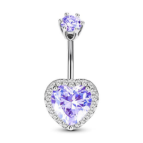 CM Crareesi Mania Herz Bauchnabelpiercing 316L Chirurgenstahl Elegante Bauchnabel Piercing Schmuck 16G Rosa Violett Zirkonia Diamant Bauch Knopf Ringe für Mädchen und Frauen von CM Crareesi Mania