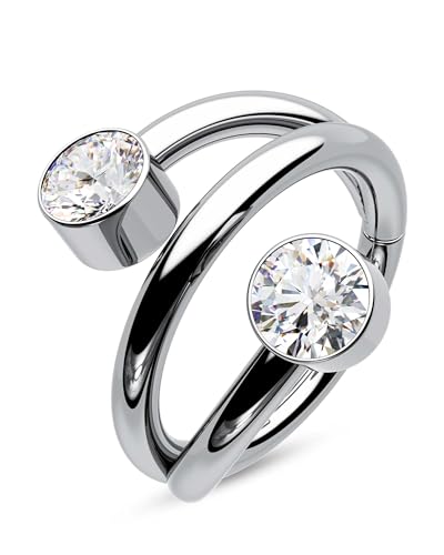 CM Crareesi Mania Opal Helix Piercing Schmuck Hoop 316L Edelstahl Scharnier Segment Ringe 16g Knorpel Ohrringe Winzige CZ Zweireihige Helix Daith Tragus Piercing Schmuck für Frauen, 8 mm, Zirkonia von CM Crareesi Mania