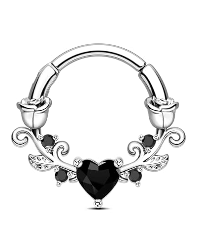 CM Crareesi Mania Rosen Septum Piercing Rings Gold/Silber Septum Clicker 16G Daith Helix Piercing 316L Edelstahl 10/8mm Herz-Zirkonia Earrings for Women von CM Crareesi Mania