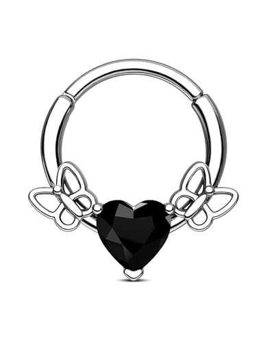 CM Crareesi Mania Schmetterling Septum Piercing Schmuck Silber 16G Daith Helix Piercing Ring 316L Edelstahl Schmuck Septum Clicker mit Herz CZ 8mm von CM Crareesi Mania