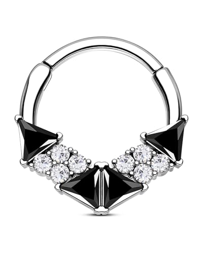 CM Crareesi Mania Septum Piercing Schmuck 16G Daith Piercing Schmuck 316L Edelstahl Helix Daith Ohrringe Schwarz Dreieck CZ Septum Ring für Damen Herren, Zirkonia von CM Crareesi Mania