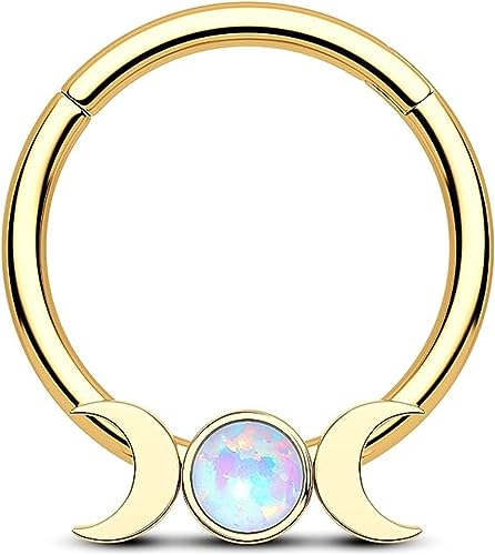 CM Crareesi Mania Septum Piercing Schmuck 16G Mond Septum Ring Daith Piercing Schmuck 316L Edelstahl Opal Helix Daith Ohrringe für Frauen, Opal von CM Crareesi Mania