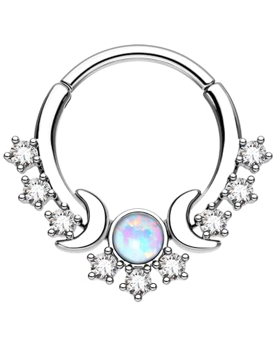 CM Crareesi Mania Septum Piercing Silber 16G Mond Daith Piercing Schmuck 316L Edelstahl Opal Helix Daith Ohrringe für Frauen von CM Crareesi Mania