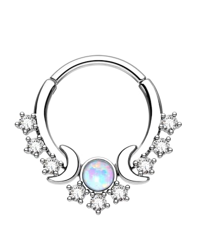 CM Crareesi Mania Septum Piercing Schmuck 16G Mond Septum Ring Daith Piercing Schmuck 316L Edelstahl Opal Helix Daith Ohrringe für Frauen von CM Crareesi Mania
