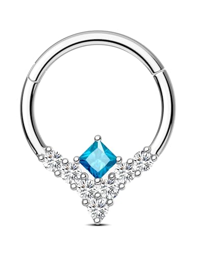 CM Crareesi Mania Tropfen Helix Piercings Silber 16G Septum Daith Piercing Ohr 316l Chirurgenstahl Helix Knorpel Ohrring Clicker Hoop 10mm Blau CZ für Frauen Männer von CM Crareesi Mania