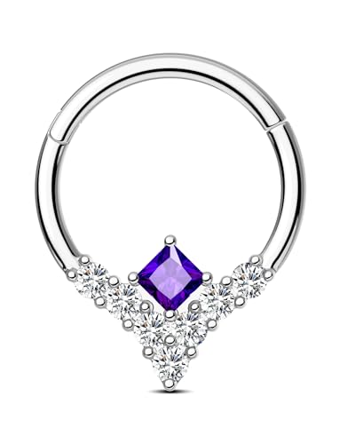 CM Crareesi Mania Tropfen Helix Piercings Silber 16G Septum Daith Piercing Ohr 316l Chirurgenstahl Helix Knorpel Ohrring Clicker Hoop 10mm Lila CZ für Frauen Männer von CM Crareesi Mania