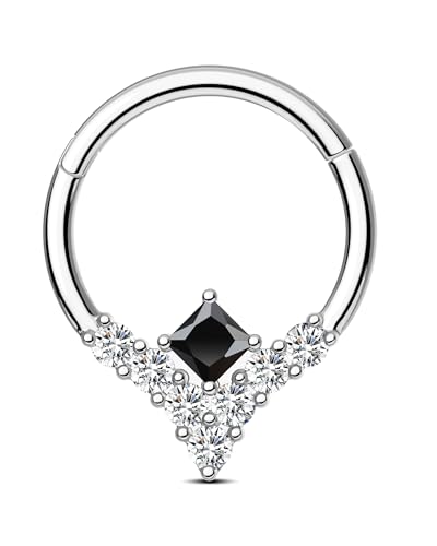 CM Crareesi Mania Tropfen Helix Piercings Silber 16G Septum Daith Piercing Ohr 316l Chirurgenstahl Helix Knorpel Ohrring Clicker Hoop 10mm Schwarz CZ für Frauen Männer von CM Crareesi Mania