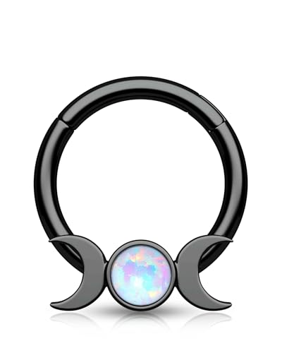 CM Crareesi Mania Septum Piercing Schwarz 16G Mondphase Nasenpiercing Ring Chirurgenstahl Daith Piercing Gold Opal 10mm Helix Daith Knorpel Conch Ohrringe für Frauen von CM Crareesi Mania