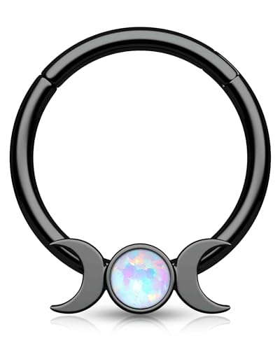 CM Crareesi Mania Septum Piercing Schwarz 16G Mondphase Nasenpiercing Ring Chirurgenstahl Daith Piercing Gold Opal 8mm Helix Daith Knorpel Conch Ohrringe für Frauen von CM Crareesi Mania