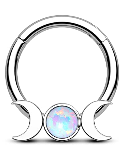 CM Crareesi Mania Septum Piercing Silber 16G Mondphase Nasenpiercing Ring Chirurgenstahl Daith Piercing Gold Opal 8mm Helix Daith Knorpel Conch Ohrringe für Frauen von CM Crareesi Mania