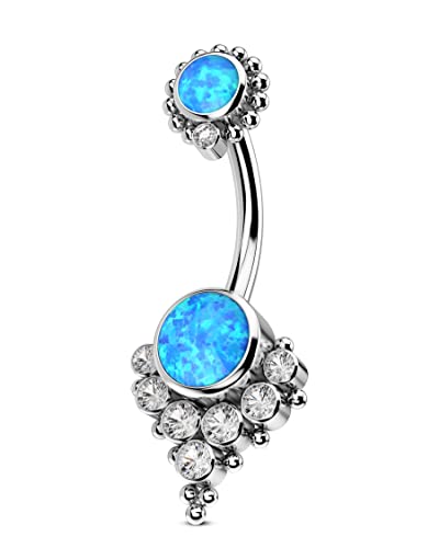 CM Crareesi Mania Titanium Belly Bars G23 Soild Titanium Belly Button Piercing Jewelry Clear CZ Navel Bars 14G internally Threaded Belly Rings Barbells for Women, Titan Opal von CM Crareesi Mania