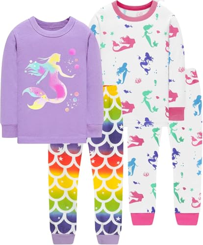 CM-Kid Baby Mädchen Schlafanzug Lang Pyjama Set Kinder Baumwolle Warm Zweiteilig Nachtwäsche 2 3 Jahre Bunt Meerjungfrau Gr.98 von CM-Kid