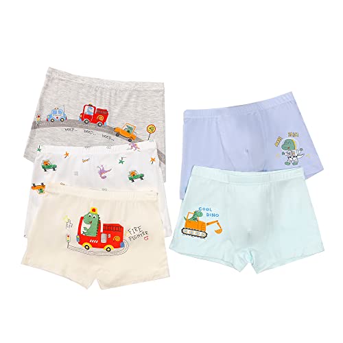 CM-Kid Boxershorts Jungen Unterhosen Kinder Unterwäsche Baumwolle 5er Pack 10-11 Jahre Dinosaurier Bagger Gr.140-146 von CM-Kid