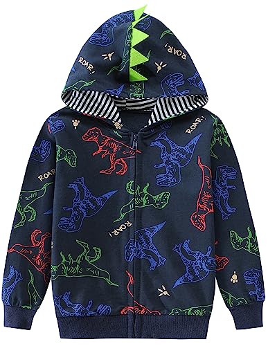 CM-Kid Kapuzenpullover Jungen Hoodie Reißverschluss Kapuzenjacke Baby Kinder Warm Tops 1 2 Jahre Dinosaurier Dunkelblau Gr.92 von CM-Kid