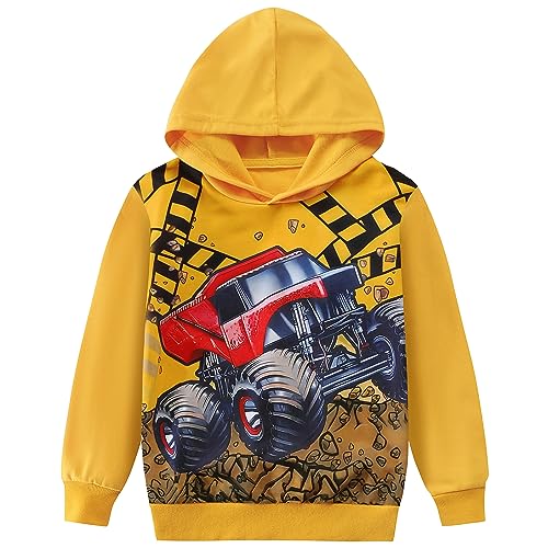 CM-Kid Hoodie Baby Jungen Langarmshirts Kinder Sweatshirt 3D Kapuzenpullover Frühling Herbst 2 3 Jahre Truck Gelb Gr.98 von CM-Kid