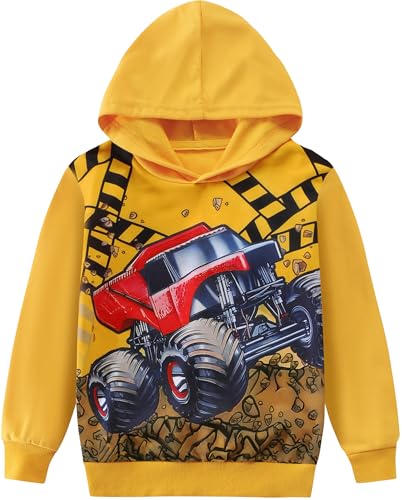 CM-Kid Hoodie Jungen Kapuzenpullover Langarm 3D Shirts Baby Kinder Pullover Baumwolle Tops 2 3 Jahre Truck Gelb Gr.98 von CM-Kid