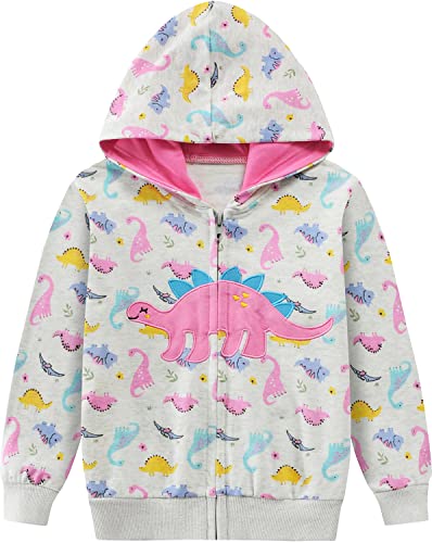 CM-Kid Hoodie Baby Mädchen Kapuzenpullover Reißverschluss Kinder Langarm Kapuzenjacke 1 2 Jahre Dinosaurier Hellgrau Gr.92 von CM-Kid