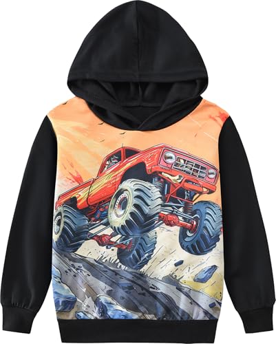 CM-Kid Hoodie Jungen Kapuzenpullover Langarm 3D Shirts Baby Kinder Pullover Baumwolle Tops 2 3 Jahre Truck Schwarz Gr.98 von CM-Kid