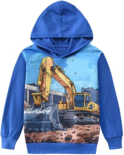 CM-Kid Hoodie Jungen Kapuzenpullover Langarm 3D Shirts Baby Kinder Sweatshirts Baumwolle Tops 1 2 Jahre Bagger Blau Gr.92 von CM-Kid