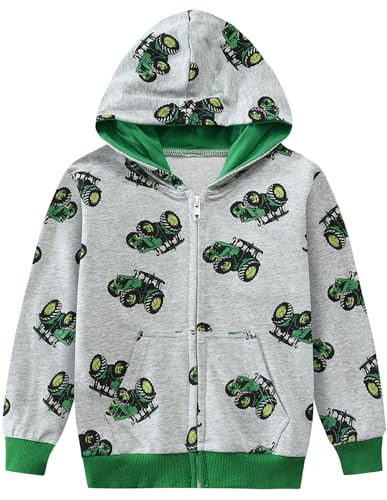 CM-Kid Hoodie Jungen Kapuzenpullover Reißverschluss Langarm Jacke Kinder Kapuzenjacke Warm Tops 3 4 Jahre Traktor Grau Gr.104 von CM-Kid