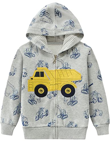 CM-Kid Hoodie Jungen Kapuzenpullover Reißverschluss Sweatjacke Kinder Kapuzenjacke Warm 6 7 Jahre Auto Grau Gr.122 von CM-Kid