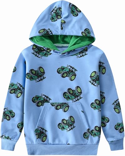 CM-Kid Hoodie Jungen Langarm Kapuzen Kinder Baumwolle Sweatshirt Bunt Kapuzenpullover Warm Tops 4 5 Jahre Traktor Blau Gr.110 von CM-Kid