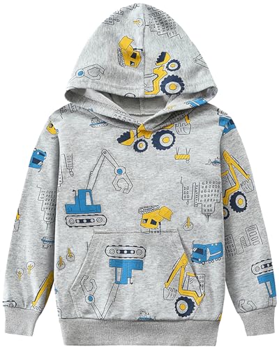 CM-Kid Hoodie Jungen Langarm Kapuzen Kinder Sweatshirt Bunt Kapuzenpullover Warm Tops 4 5 Jahre Bagger Traktor Grau Gr.110 von CM-Kid