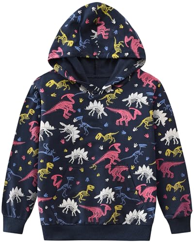 CM-Kid Hoodie Jungen Langarm Kapuzen Kinder Sweatshirt Bunt Kapuzenpullover Warm Tops 4 5 Jahre Dinosaurier Dunkelblau Gr.110 von CM-Kid