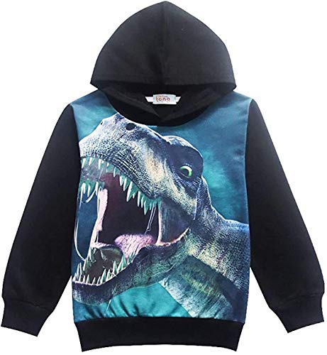 CM-Kid Hoodie Jungen Langarmshirt Kapuzen Kinder Sweatshirt 3D Kapuzenpullover Baumwolle Frühling Sommer Herbst T-Rex Schwarz 2 3 Jahre 98 von CM-Kid