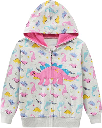 CM-Kid Hoodie Mädchen Kapuzenpullover Reißverschluss Langarm Kinder Kapuzenjacke Warm 3 4 Jahre Dinosaurier Hellgrau Gr.104 von CM-Kid