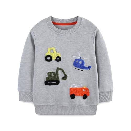 CM-Kid Junge Lang Pullover Kinder Sweatshirt Baumwolle Rennwagen Bagger Auto Herbst Top 110 von CM-Kid