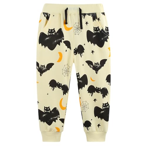 CM-Kid Jungen Halloween Jogginghose Kinder Hosen Jogger Gelb Fledermaus Motiv Sporthose Herbst Trainingshose Gr.116 von CM-Kid