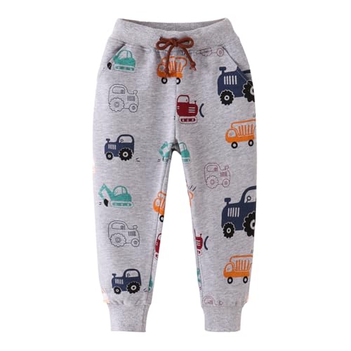 CM-Kid Jungen Jogginghose Sporthose Sweathose Kinder Hosen Jogger Hose Grau Auto Muster Trainingshose 116 von CM-Kid