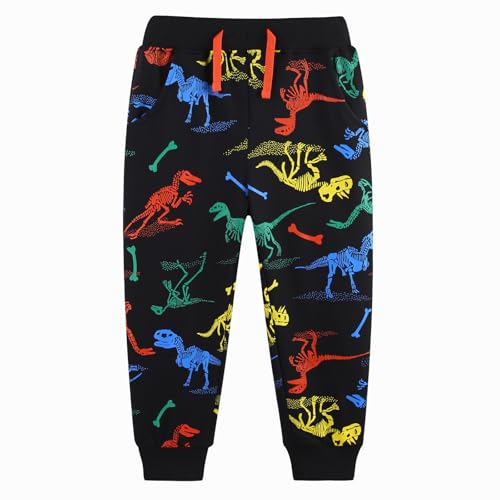 CM-Kid Jungen Jogginghose Sporthose Sweathose Kinder Hosen Jogger Hose Schwarz Dinosaurier Muster Trainingshose 104 von CM-Kid